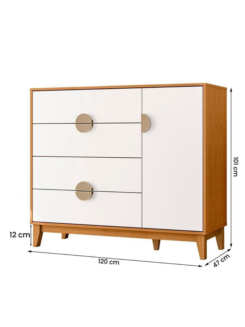 Cômoda Sapateira Ipe Quarto Com 4 Gavetas E 1 Porta - Cinamomo/Branco