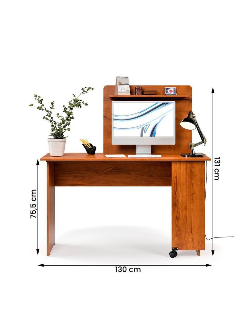 Escrivaninha Em L 2 Em 1 Com Rodízios E Prateleira Freijo