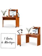 Escrivaninha Em L 2 Em 1 Com Rodízios E Prateleira Freijo