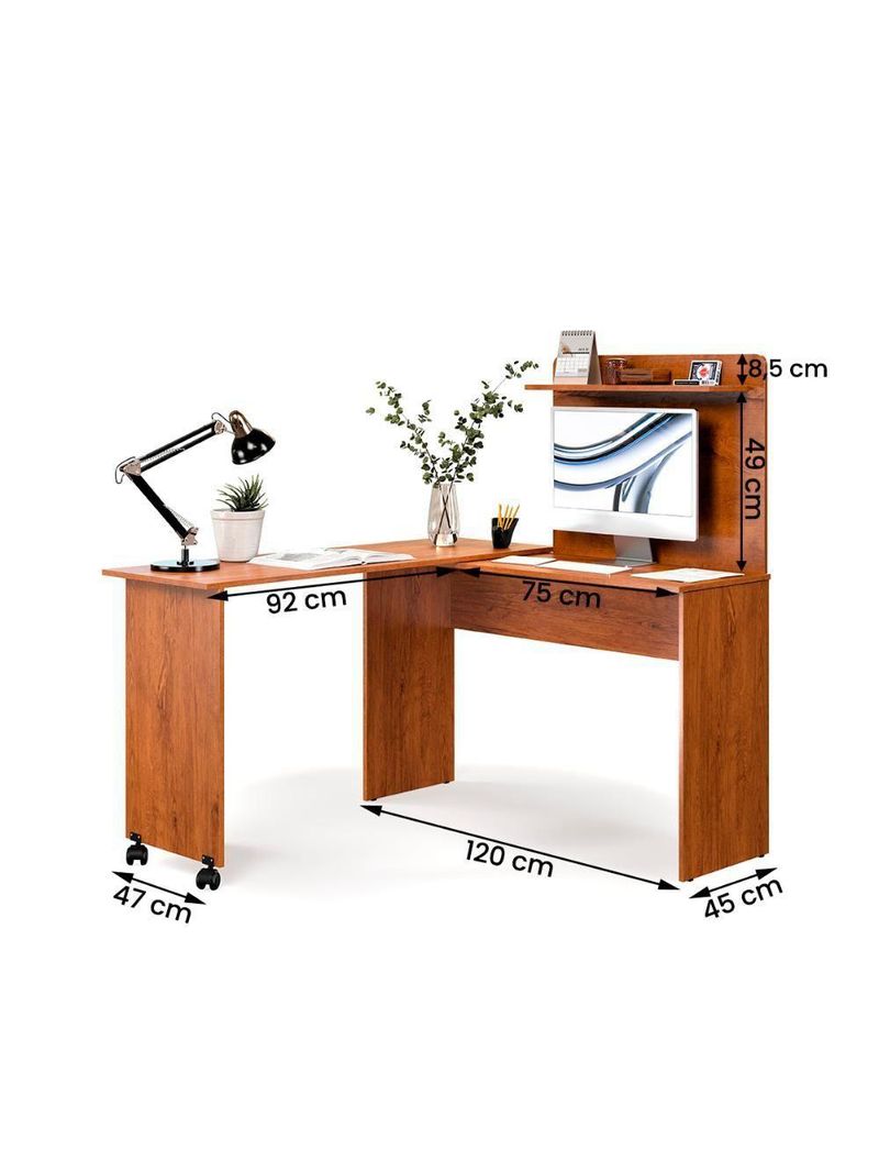 Escrivaninha Em L 2 Em 1 Com Rodízios E Prateleira Freijo