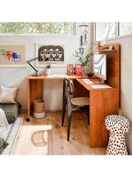 Escrivaninha Em L 2 Em 1 Com Rodízios E Prateleira Freijo