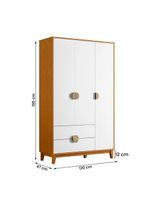 Kit Guarda Roupa Ipê com Cômoda Ipê com Pés Madeira Maciça Cinamomo/Branco