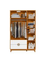 Kit Guarda Roupa Ipê com Cômoda Ipê com Pés Madeira Maciça Cinamomo/Branco