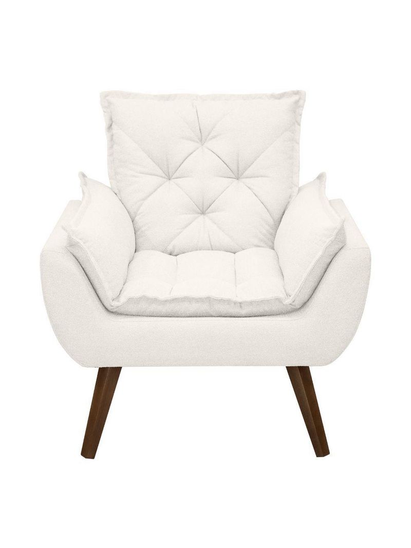 Poltrona Opala Decorativa Conforto Tecido Boucle Pé Trapézio Branco