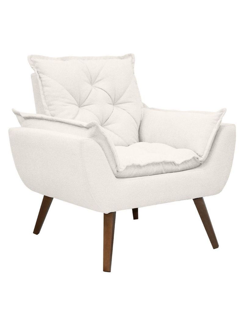 Poltrona Opala Decorativa Conforto Tecido Boucle Pé Trapézio Branco