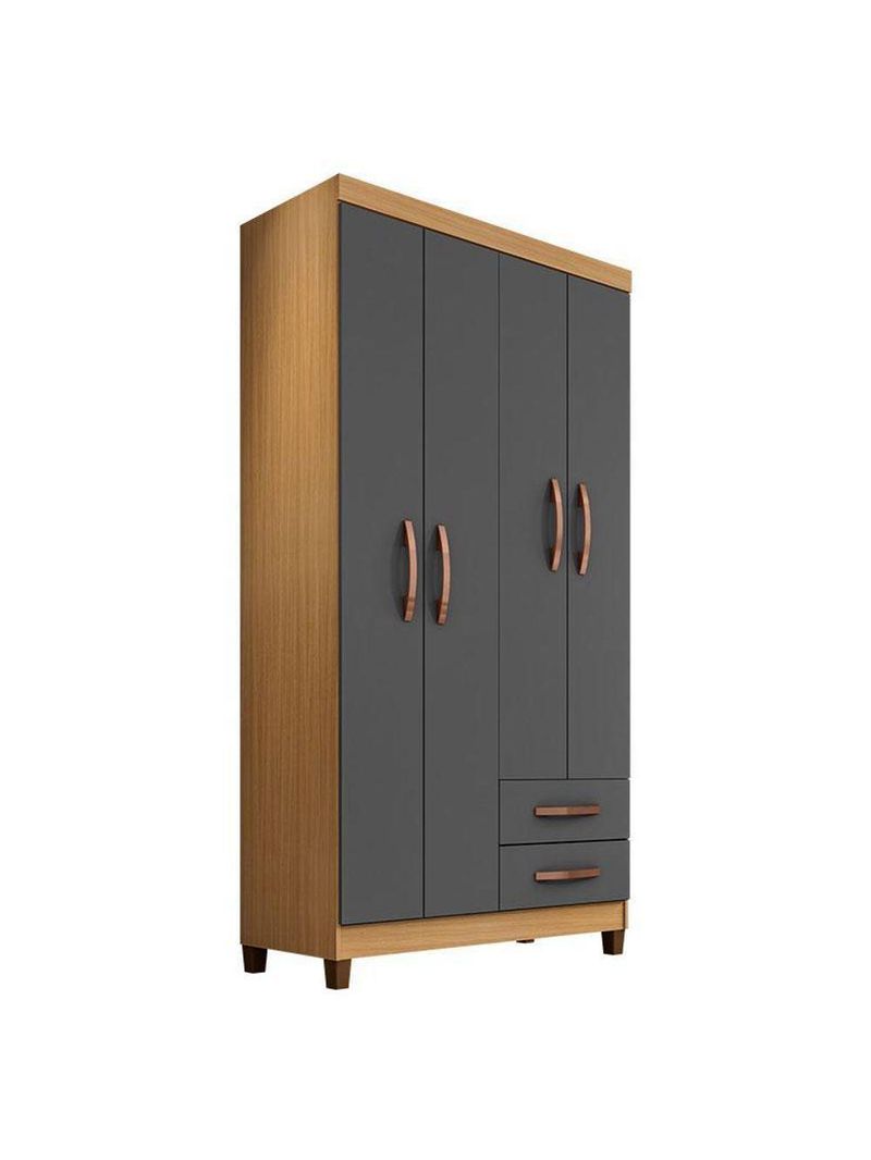 Guarda Roupa Solteiro Modena Com 4 Portas E Armário Multiuso Recife Carvalho Americano Grafite – Incorplac