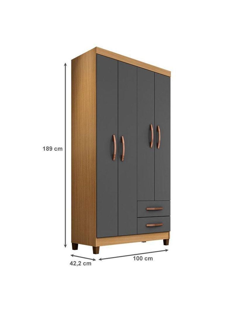 Guarda Roupa Solteiro Modena Com 4 Portas E Armário Multiuso Recife Carvalho Americano Grafite – Incorplac