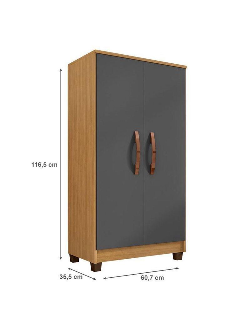 Guarda Roupa Solteiro Modena Com 4 Portas E Armário Multiuso Recife Carvalho Americano Grafite – Incorplac