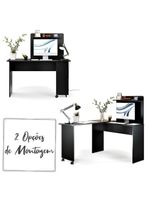 Escrivaninha Em L 2 Em 1 Com Rodízios E Prateleira Preto