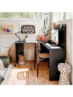 Escrivaninha Em L 2 Em 1 Com Rodízios E Prateleira Preto