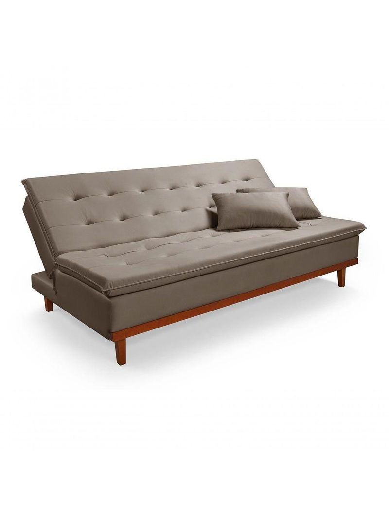 Sofá Cama Reclinável Santorini Veludo Confortável Base De Madeira Capuccino 165