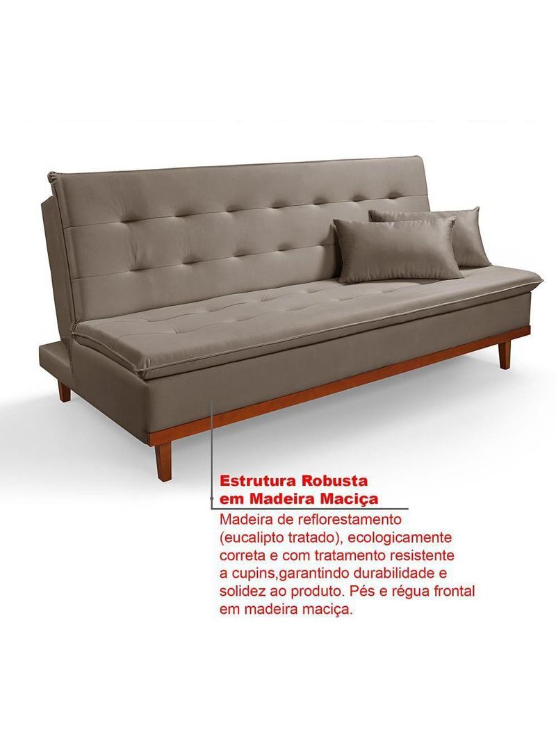 Sofá Cama Reclinável Santorini Veludo Confortável Base De Madeira Capuccino 165