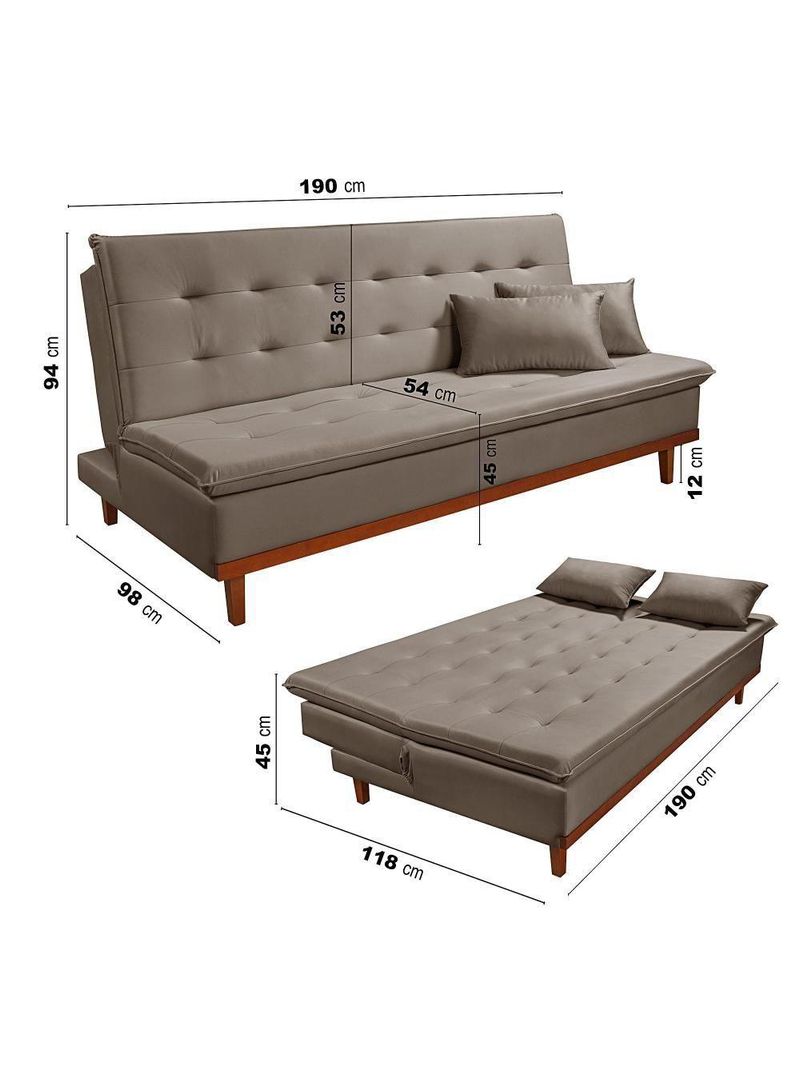 Sofá Cama Reclinável Santorini Veludo Confortável Base De Madeira Capuccino 165