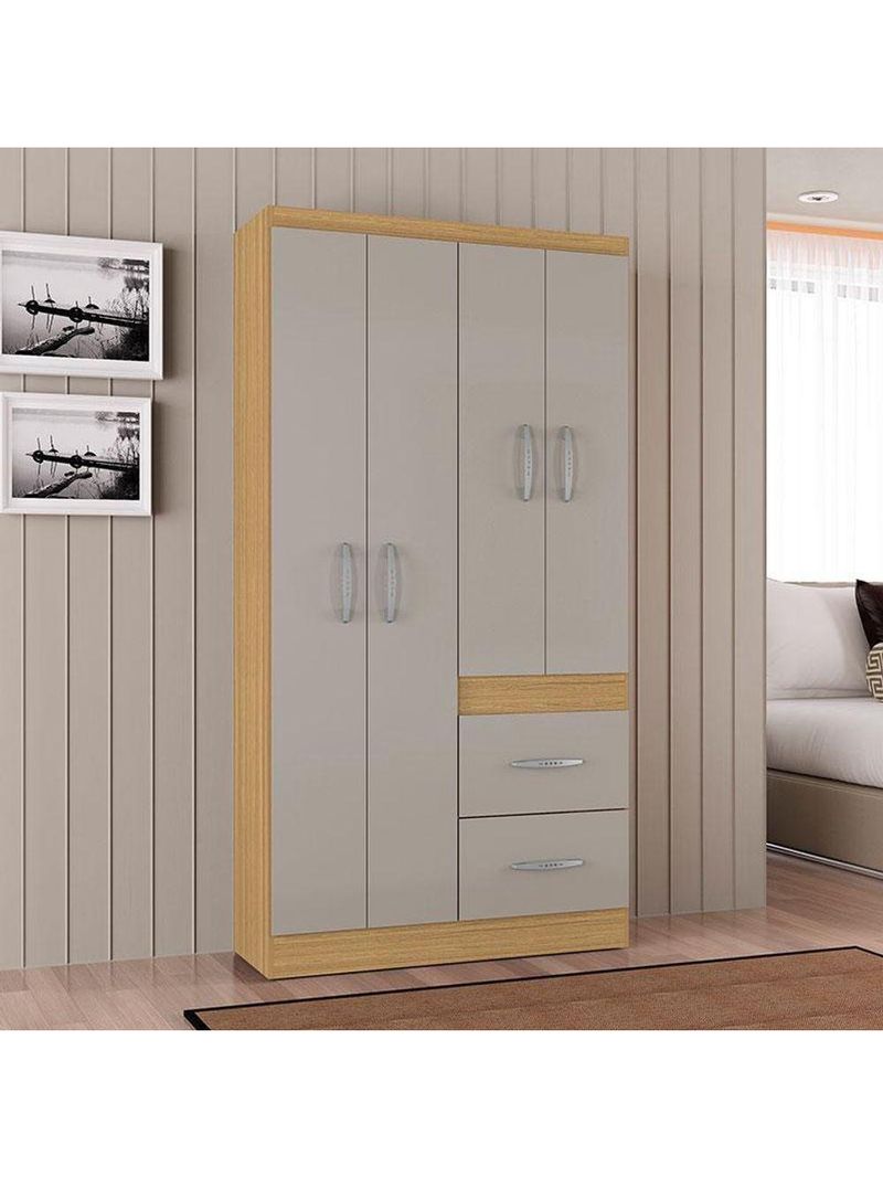 Guarda Roupa Solteiro Milão 4 Portas Damasco Off White – Poquema