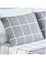 Jogo Cama Lençol Brooklyn Solteiro Quadriculado Micropercal 200 Fios 3 Peças - Cinza