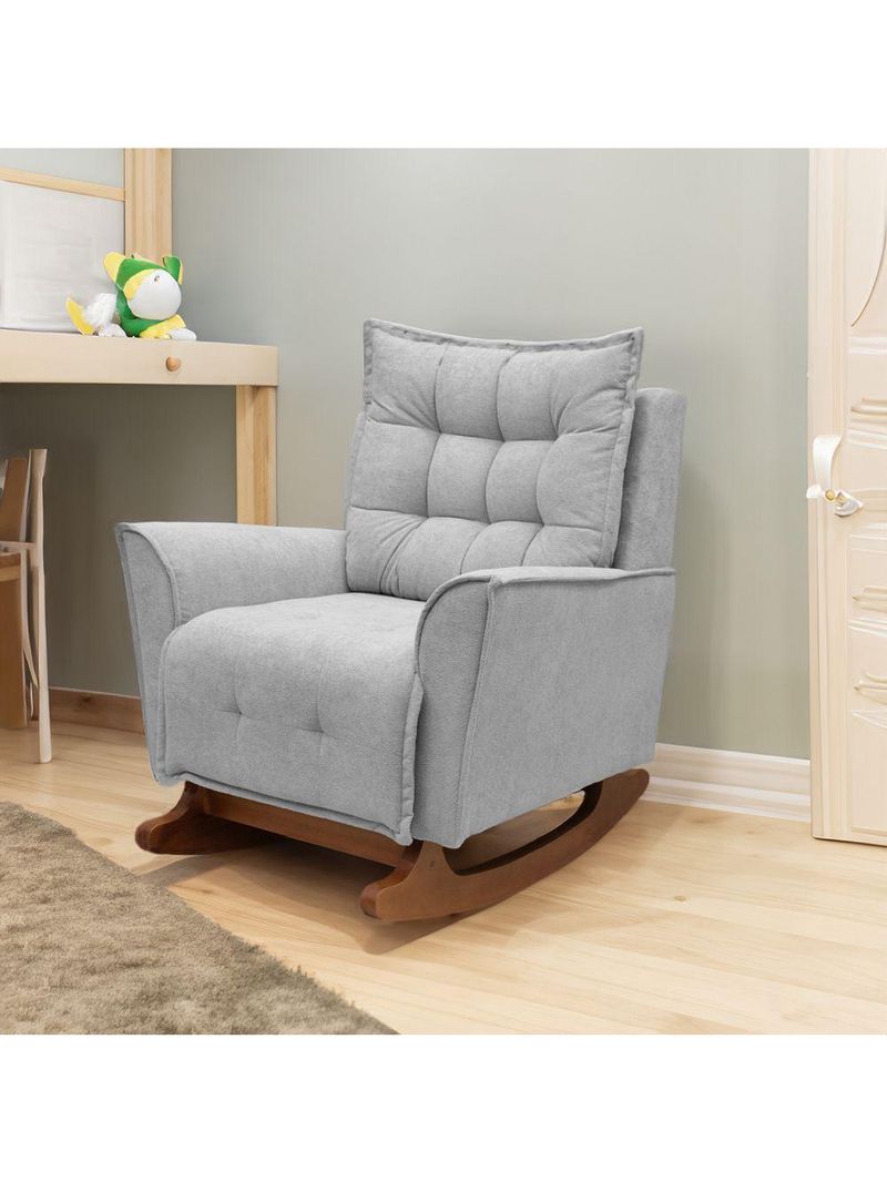 Poltrona Amamentação De Balanço Helena + Puff Boucle Quarto Cinza Escuro