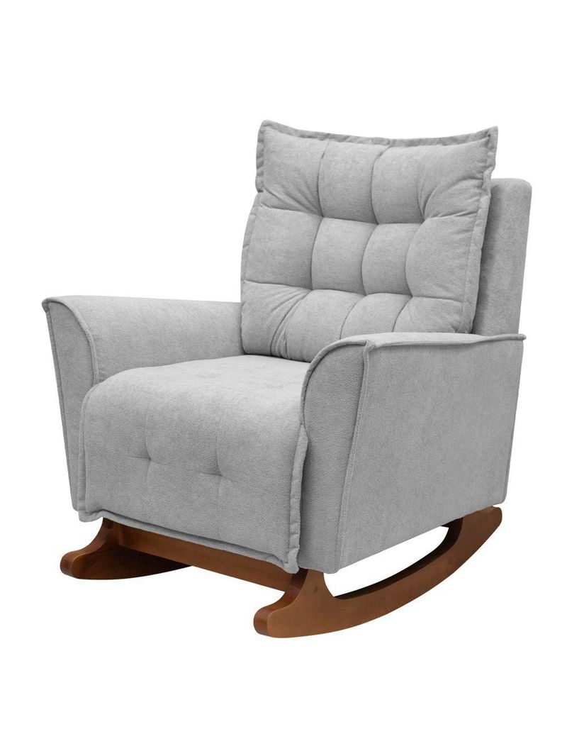 Poltrona Amamentação De Balanço Helena + Puff Boucle Quarto Cinza Escuro