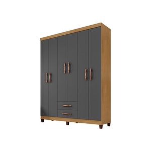 Guarda Roupa Casal Ambiente Modena 6 Portas Carvalho Americano Grafite - Incorplac