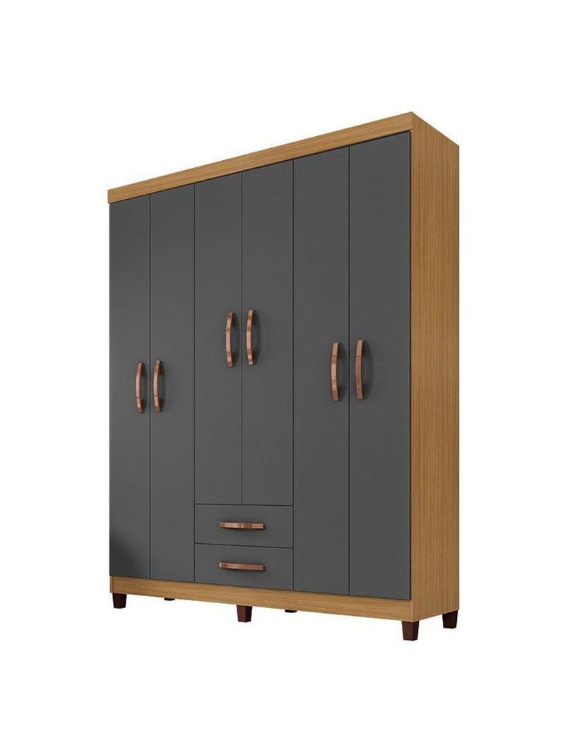 Guarda Roupa Casal Ambiente Modena 6 Portas Carvalho Americano Grafite - Incorplac