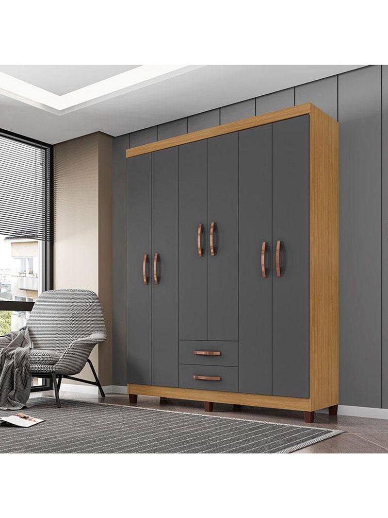 Guarda Roupa Casal Ambiente Modena 6 Portas Carvalho Americano Grafite - Incorplac