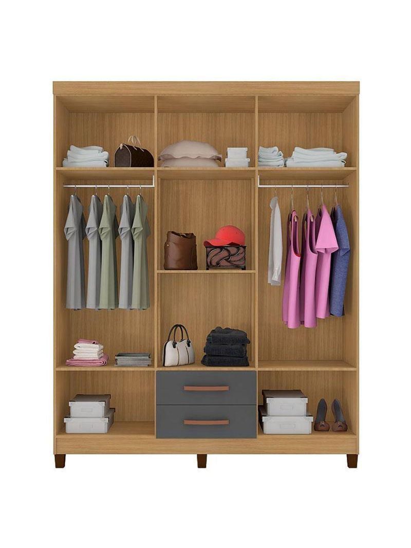 Guarda Roupa Casal Ambiente Modena 6 Portas Carvalho Americano Grafite - Incorplac