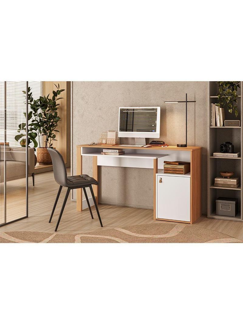 Escrivaninha Mesa para Computador Telasul Versa Home 1 Porta Freijó/Branco