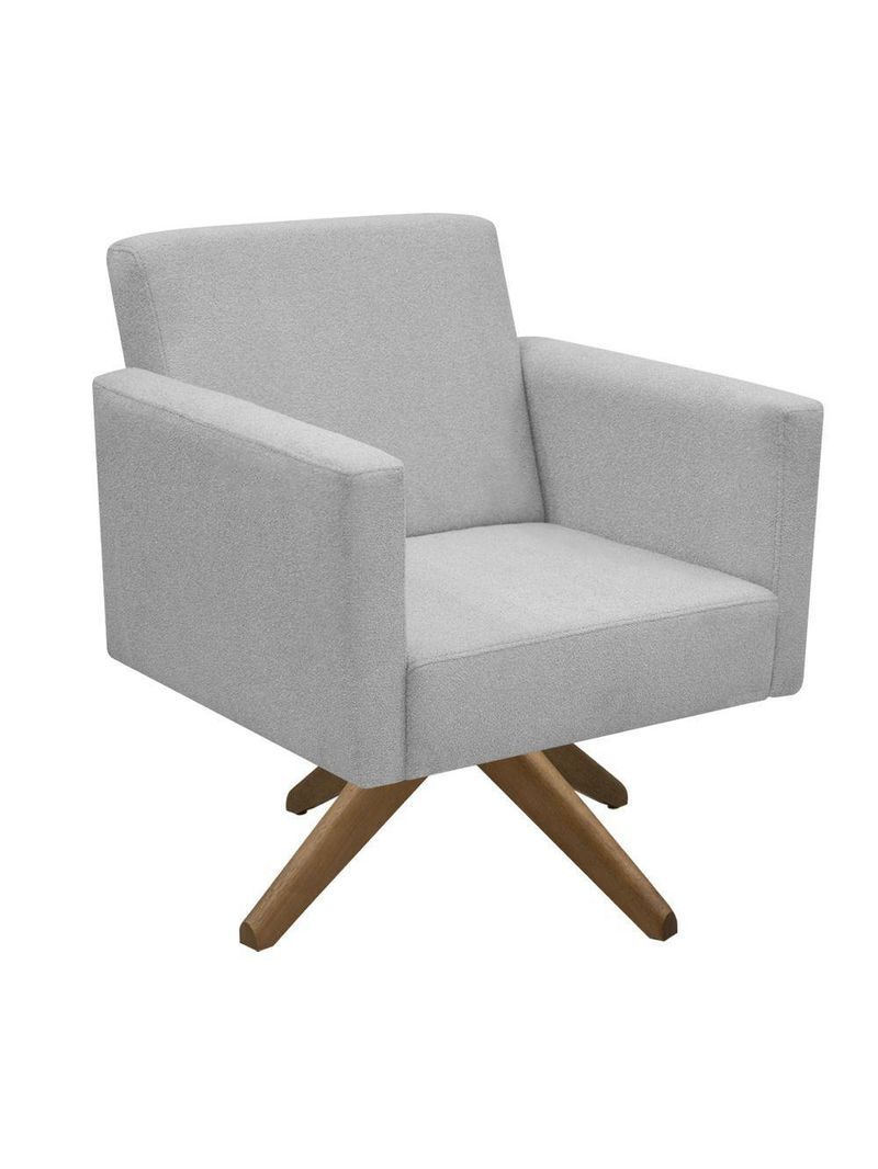 Poltrona Jade Aconchego Decor Tecido Boucle Base Giratória Cinza Escuro