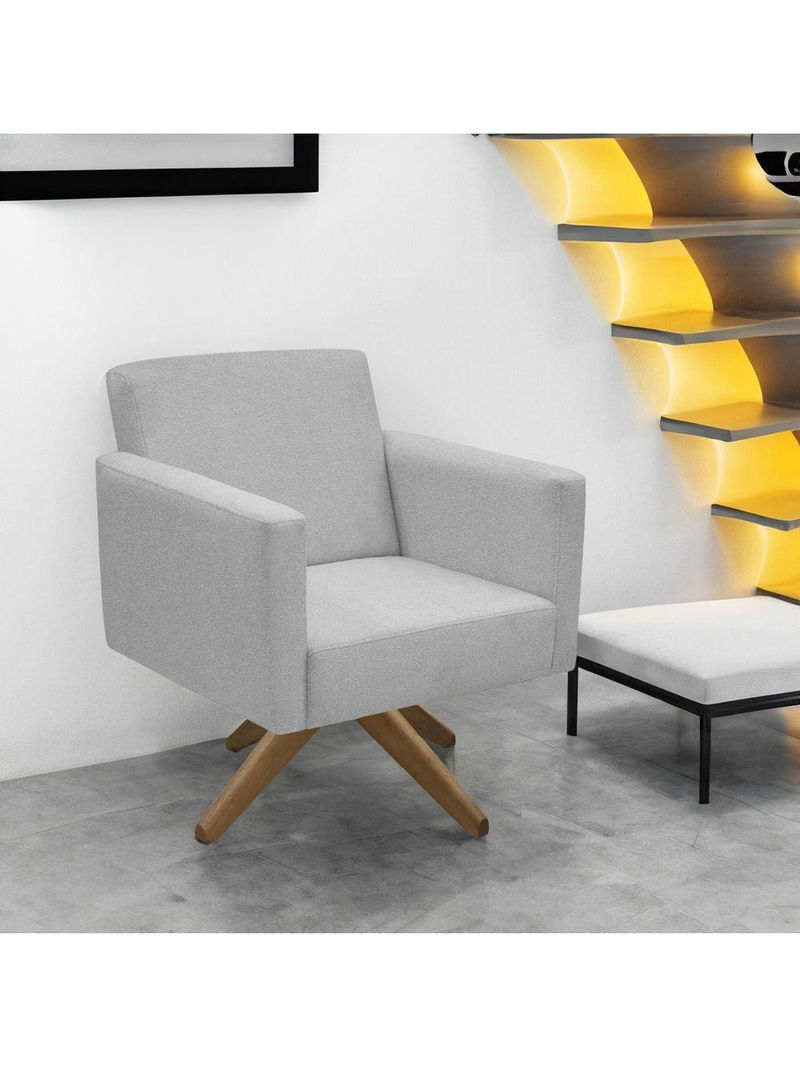 Poltrona Jade Aconchego Decor Tecido Boucle Base Giratória Cinza Escuro