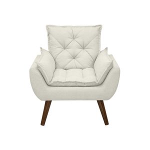 Poltrona Opala Decorativa Conforto Tecido Boucle Pé Trapézio Off White