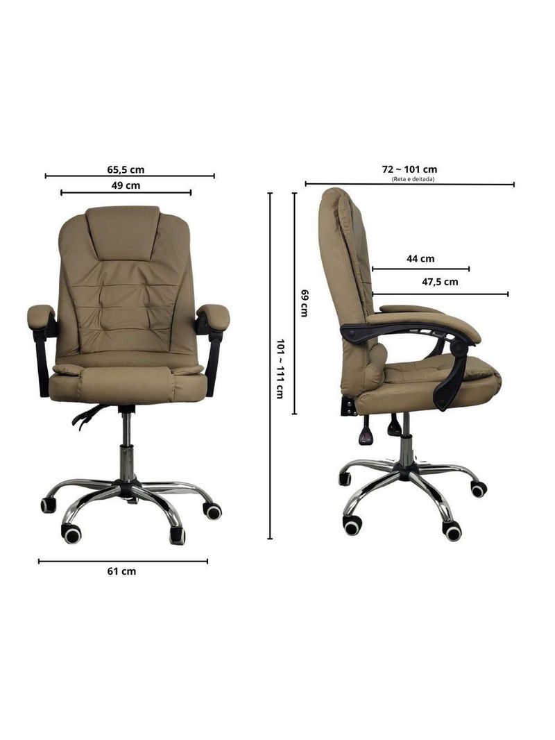 Cadeira De Escritório Presidente Reclinável Ergonômica Bege