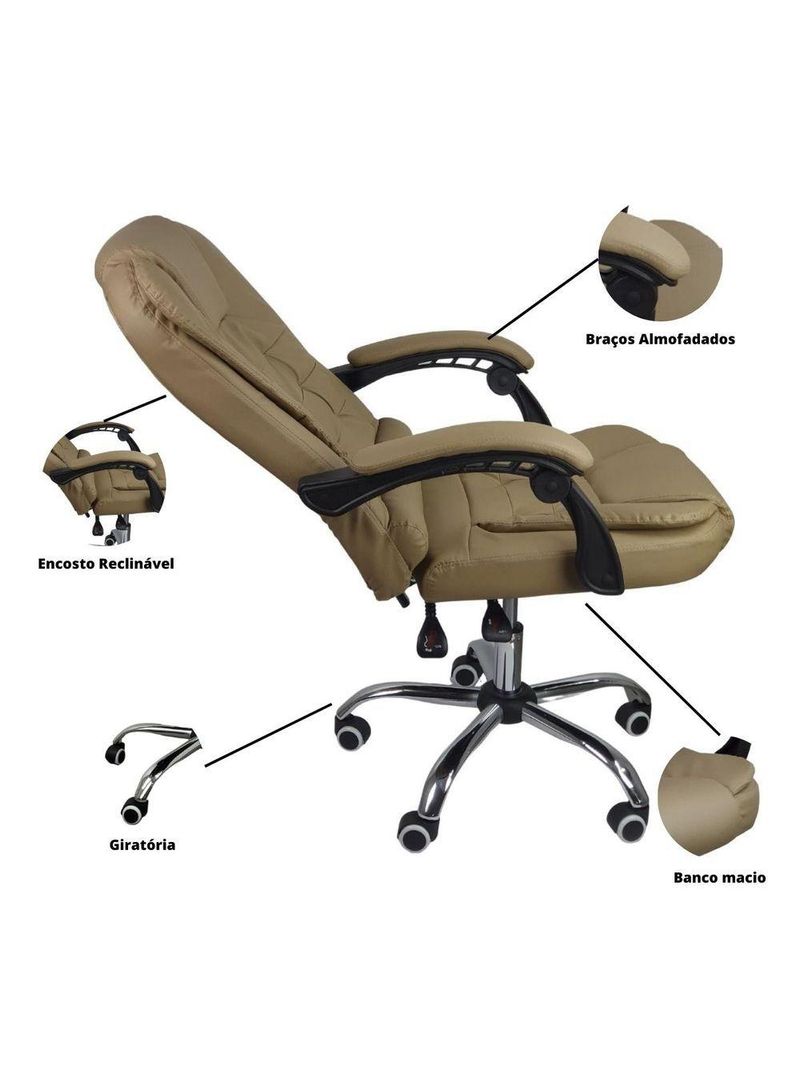 Cadeira De Escritório Presidente Reclinável Ergonômica Bege