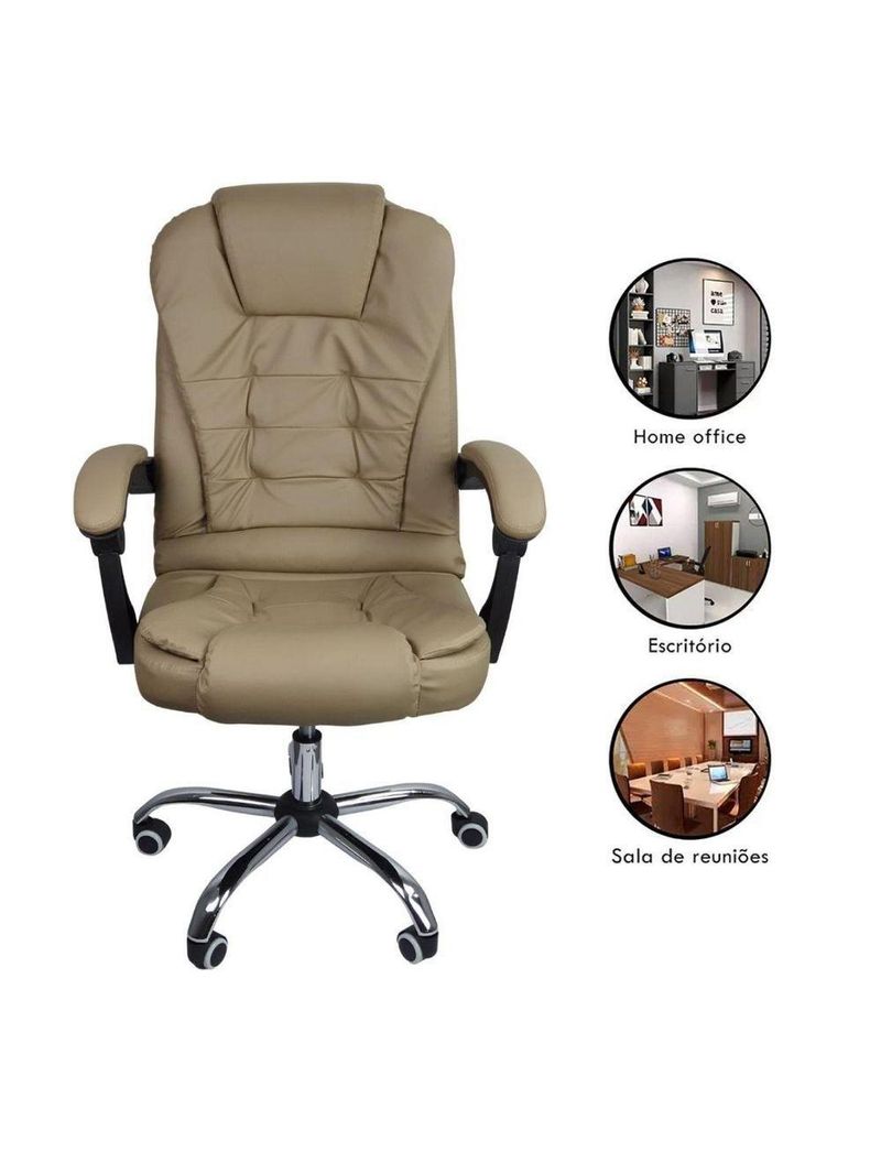 Cadeira De Escritório Presidente Reclinável Ergonômica Bege