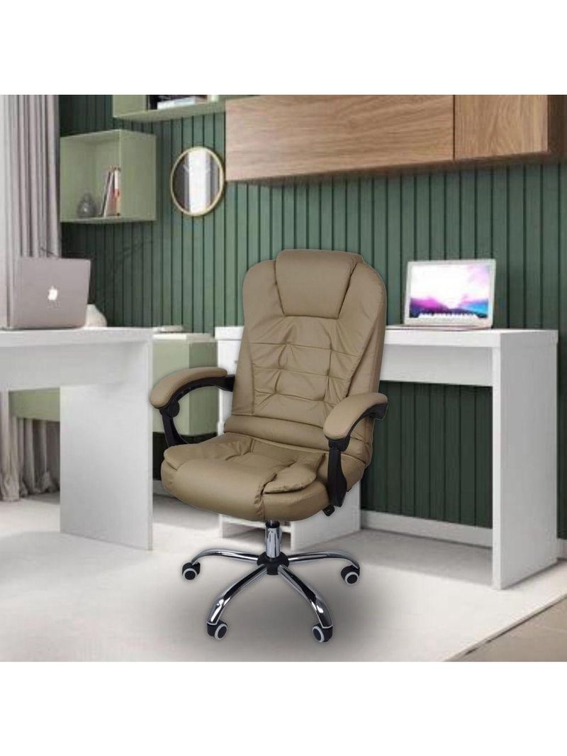 Cadeira De Escritório Presidente Reclinável Ergonômica Bege