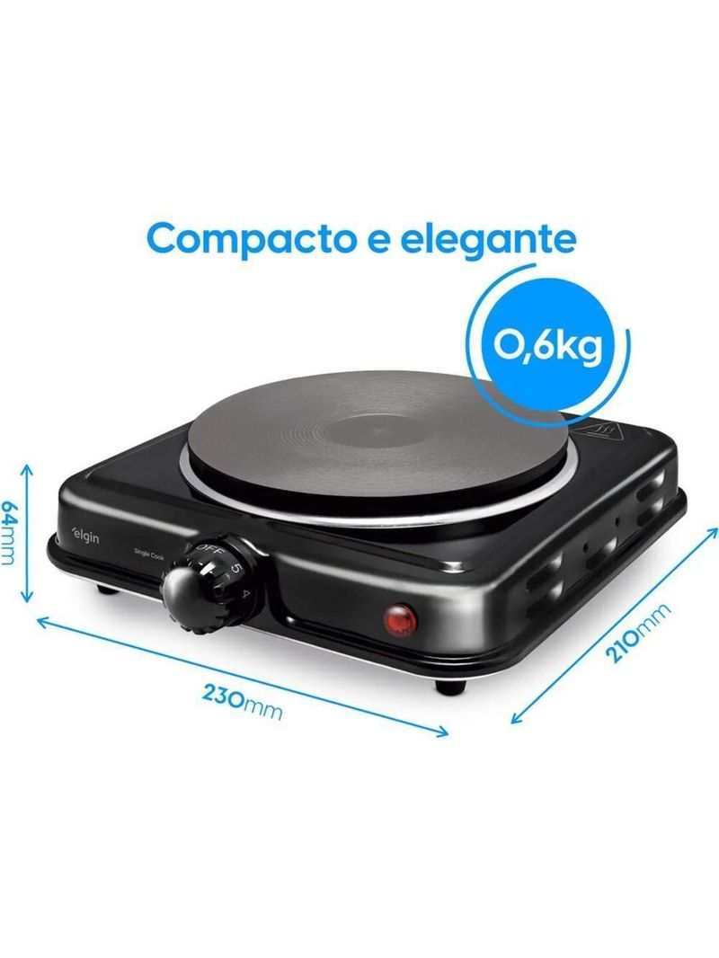 Fogão Elétrico De Mesa 1 Prato 1000W FG01 Single Cook Preto Elgin 110V