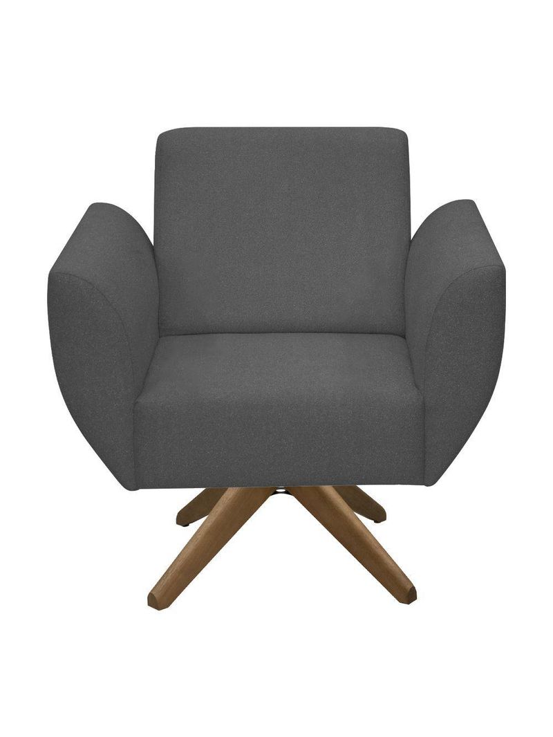 Poltrona Jolly Decorativa Com Base Madeira Em Tecido Boucle Chumbo