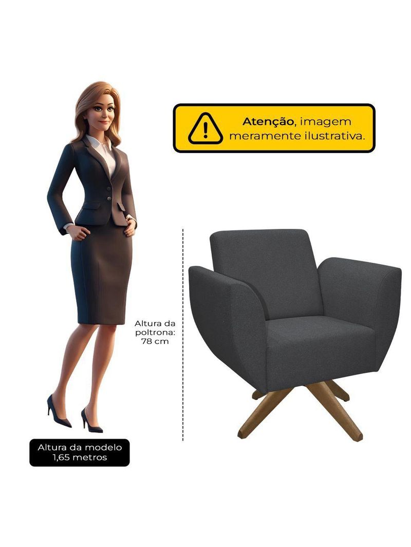 Poltrona Jolly Decorativa Com Base Madeira Em Tecido Boucle Chumbo