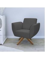 Poltrona Jolly Decorativa Com Base Madeira Em Tecido Boucle Chumbo