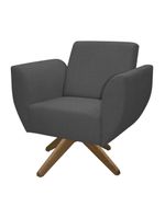 Poltrona Jolly Decorativa Com Base Madeira Em Tecido Boucle Chumbo