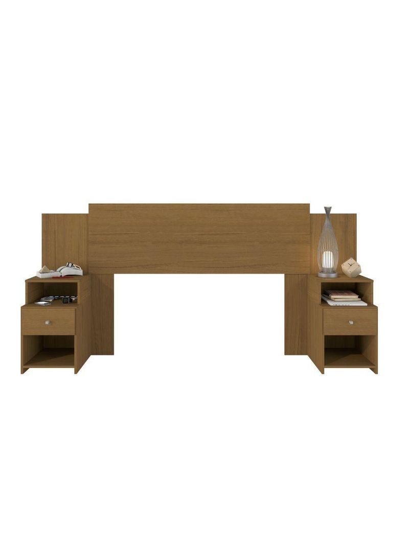 Cabeceira Extensível para Cama Solteiro, Casal e Queen com Mesa de Cabeceira Maceió Carvalho