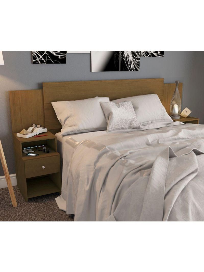 Cabeceira Extensível para Cama Solteiro, Casal e Queen com Mesa de Cabeceira Maceió Carvalho