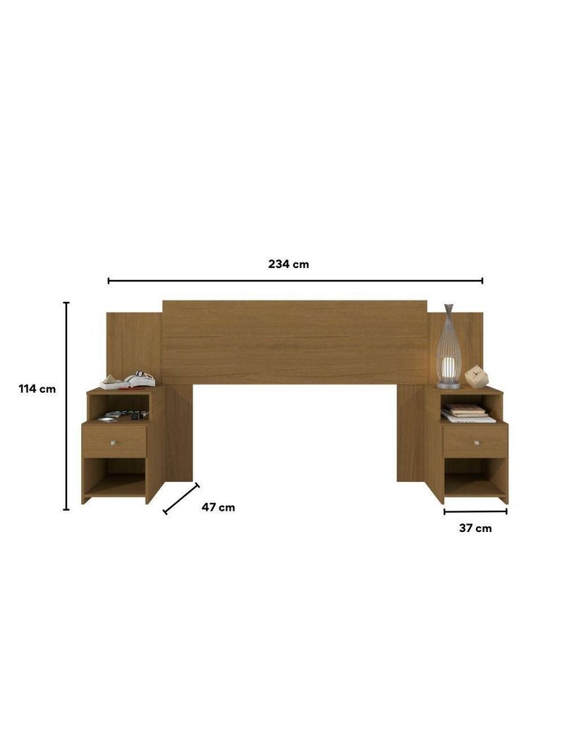 Cabeceira Extensível para Cama Solteiro, Casal e Queen com Mesa de Cabeceira Maceió Carvalho