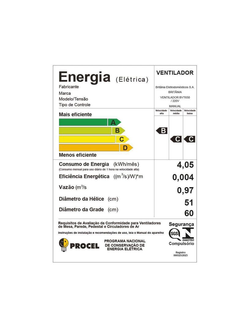 Ventilador De Coluna Britânia Maxx Force 8 Pás 215W BVT650 220V