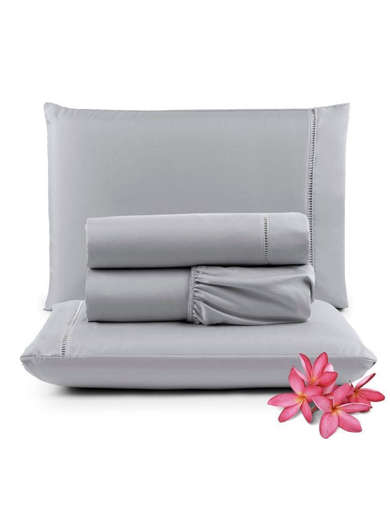 Jogo Cama Lençol Unique Casal Padrão 400 Fios Ponto Palito 4 Peças - Cinza