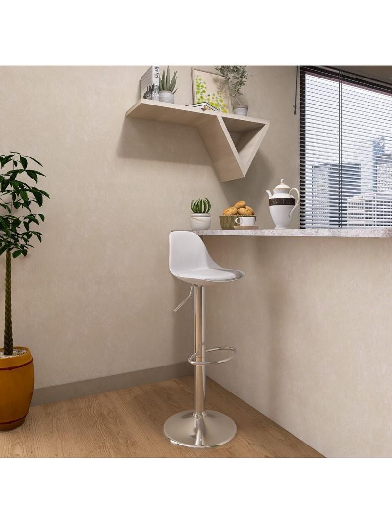 Banqueta Alta Base Giratória Com Encosto Leda - Branco