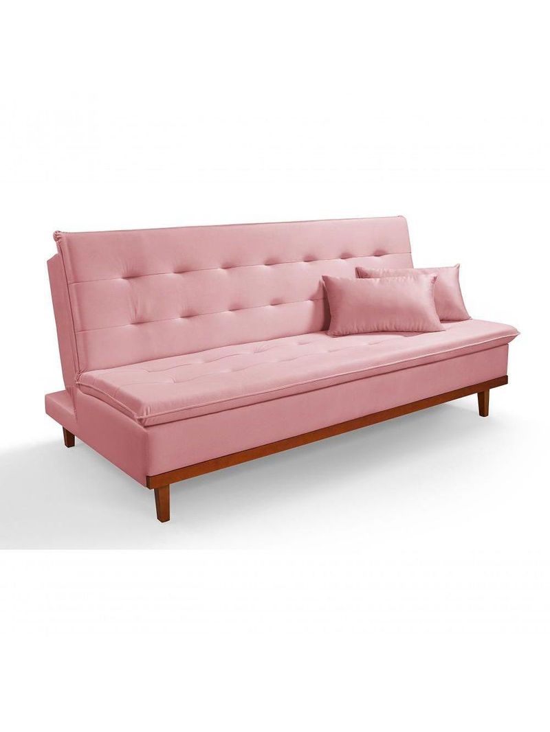 Sofá Cama Reclinável Santorini Veludo Confortável Base de Madeira Rosa 200