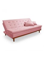 Sofá Cama Reclinável Santorini Veludo Confortável Base de Madeira Rosa 200