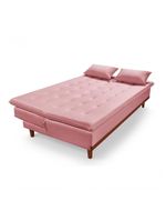 Sofá Cama Reclinável Santorini Veludo Confortável Base de Madeira Rosa 200