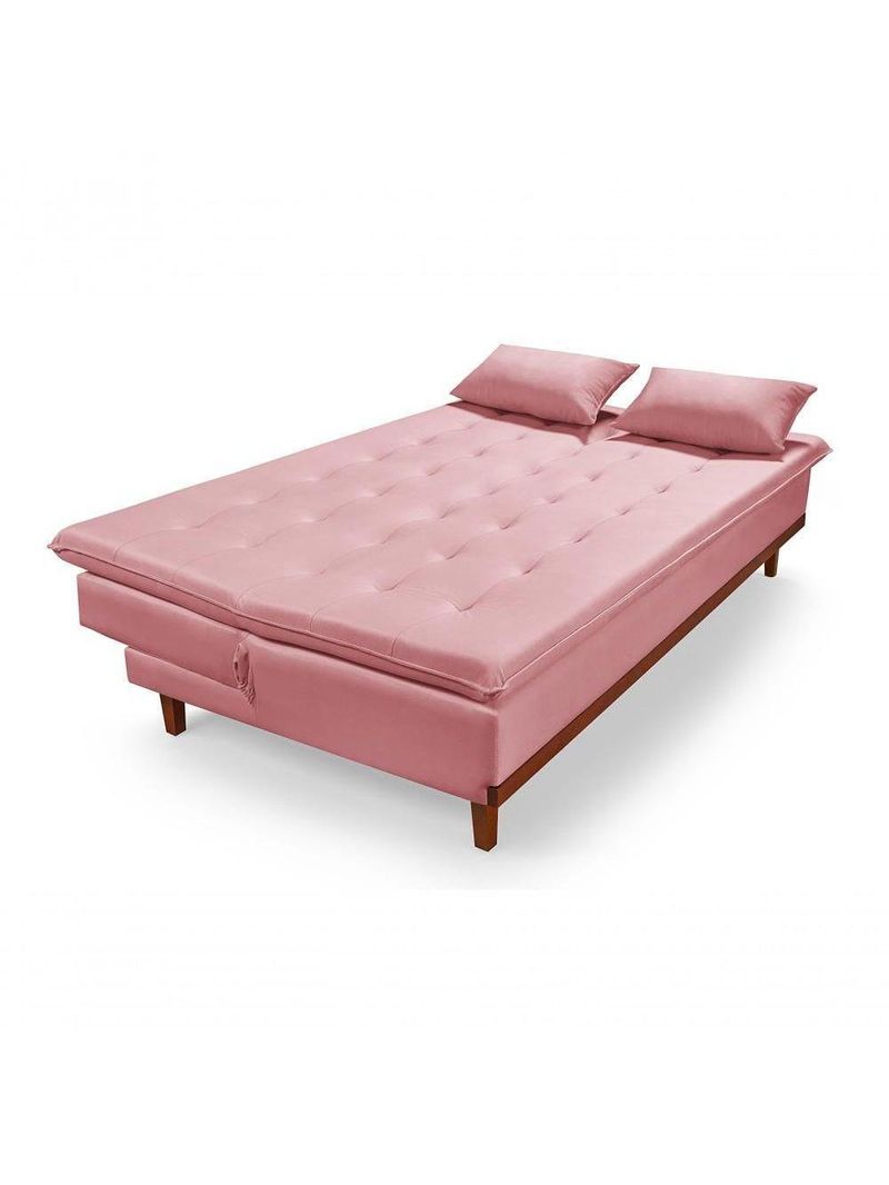 Sofá Cama Reclinável Santorini Veludo Confortável Base de Madeira Rosa 200