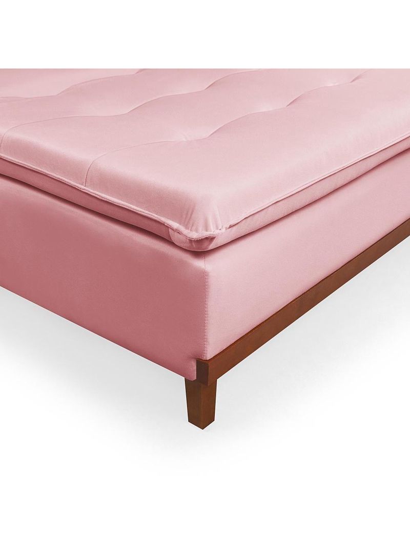 Sofá Cama Reclinável Santorini Veludo Confortável Base de Madeira Rosa 200