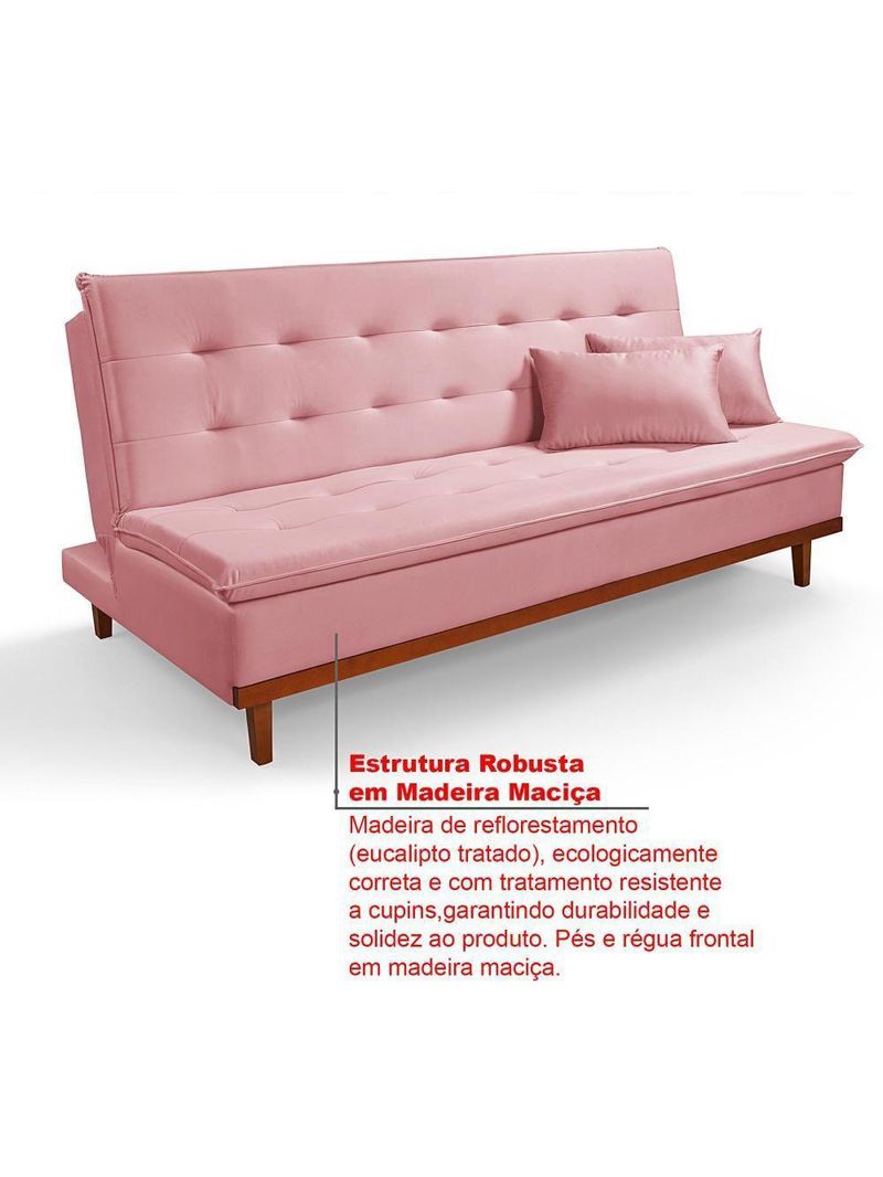 Sofá Cama Reclinável Santorini Veludo Confortável Base de Madeira Rosa 200